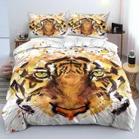 Sonstiges Bettwäsche-Set 3-teilig 220x240cm + 2x 80x80cm Mikrofaser 3D Tiger Muster mit Reißverschluss