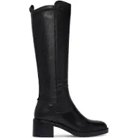 Tamaris Stiefel , Damen, Gr. 40, Textil, Normalschaft, schwarz, Leder, Lederimitat, unifarben, Schuhe Stiefel, Blockabsatz, Langschaftstiefel mit T-Logoprägung, Topseller