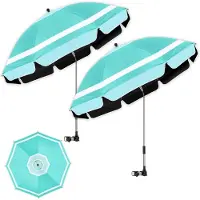 Sonstiges 2er-Pack Strandstuhl Sonnenschirm 124cm Türkis/Weiß mit Klemme, UPF50+ UV-Schutz, 360° drehbar