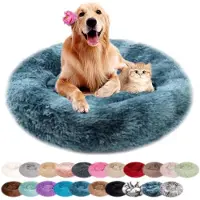 Sonstiges Hundebett Rund Plüsch Waschbar Rutschfest Erhöhte Kanten 90cm Weiß Blau