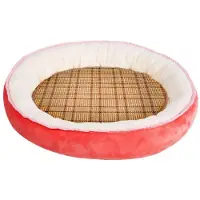 Sonstiges Hundebett Waschbar Rund für kleine Hunde & Katzen, Weiches Plüschkissen, Rot, Größe M (50x43cm)