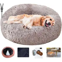 Sonstiges Hundebett Donut Nest Rund Flauschig Plüsch Waschbar Khaki M-60cm