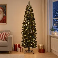 Syfax Künstlicher schmaler Weihnachtsbaum 210 cm 300 LEDs Warmes Weiß