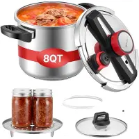Vevor Schnellkochtopf 7 L, Dampfkochtopf aus Edelstahl mit Dampfeinsatz & Deckel aus Gehärtetem Glas & 3 Druckstufen für Fleisch Bohnen Reis Suppen Soßen, Schnellkochtopf bis zu 100 kPa
