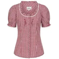 Nübler Dirndlbluse NÜBLER "Trachtenbluse Kurzarm Natascha", Damen, Gr. 46, rot, Obermaterial: 70% Baumwolle CO. 30% Polyester PES., Blusen Dirndlbluse