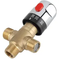 Merkloos Thermostatische Mischbatterie 3-Wege - Messing - Sicherheitsschalter 38ºC/42ºC - Einfach zu installieren - Anschluss 15 mm - Geeignet für Badezimmer/Küche