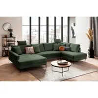Otto Home Wohnlandschaft "Summer U-Form, B: 360 cm mit Zierkissen", grün (b808 zoom 11 wintermoss), B:360cm H:86cm T:195,5cm, Sofas, Wohnlandschaft, U-Form, B: 360cm in Cord & Struktur