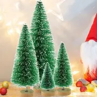 Markenlos Mini-Weihnachtsbaum mit Holzsockel, Glasfaser, grün, 50 Stück