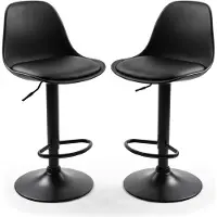 Relaxdays Barhocker 2er Set, höhenverstellbar, drehbar, Lehne & Fußstütze, , Kunstleder, Metall, Barstuhl Küche, schwarz