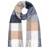 Profuomo Schal Lammwolle Karo Blaugrau Beige