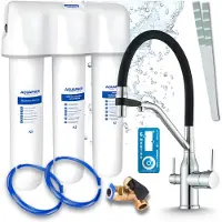 ARI Küchenarmatur Mit Wasserfiltersystem Magneto, Zweigriffarmatur, Keramikkartusche, 360 Grad Schwenkbar, Perlator, Verchromtes Messing, Chrom