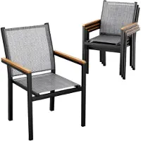 StarTech.com Gartenstühle Outdoor - Stapelbarer Esszimmerstuhl mit Armlehnen - 4er Set - Aluminiumgestell - Textilene Sitzfläche - Belastbar bis 150 kg - Leinengrau