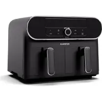 Klarstein AuraAir Color Touch Dual Heißluftfritteuse – 11L Dual-Kammer Airfryer, 1700 W, 8 Programme, Touchscreen, 75 % Weniger Fett, Antihaft, Überhitzungsschutz, Schwarz/Silber