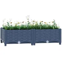 vidaXL Hochbeet Pflanzkasten mit Abflussloch Blumenbeet Kräuterbeet Pflanzbeet für Garten Balkon Terrasse Rattan-Optik wetterfest robust Blaugrau - 80 x 40 x 23 cm