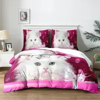 Sonstiges Bettwäsche Set Katze 3D Druck 220x240 cm Mikrofaser Rose 1 Bettbezug 2 Kissenbezüge