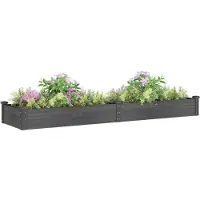 vidaXL Hochbeet Pflanzbeet Gemüsebeet Pflanzkasten aus Massivholz mit Vlieseinsatz und offenem Boden für Garten Terrasse Balkon Innenhof Grau - 240 x 60 x 25 cm