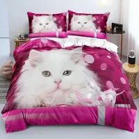 Sonstiges Bettwäsche 200x220 cm 3D Katze Wendebettwäsche Mikrofaser 3-teilig mit 2 Kissenbezügen 80x80 cm