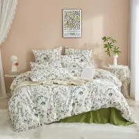 Sonstiges Bettwäsche Set 200x200 cm Baumwolle Blumenmuster Grün Weiß Bunt 2 Kissenbezüge 80x80 cm