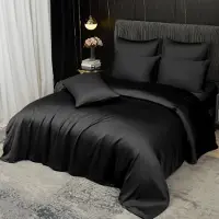 Sonstiges Bettwäsche-Set 155x220 cm 2x 80x80 cm Schwarz 100% Bambus Lyocell Atmungsaktiv Kühlend Reißverschluss