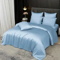 Sonstiges Bettwäsche-Set 220x240 cm 2x 80x80 cm 100% Bambus Lyocell Blau Kühlend Atmungsaktiv Reißverschluss