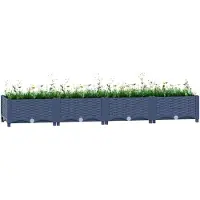 vidaXL Hochbeet Pflanzkasten mit Abflussloch Blumenbeet Kräuterbeet Pflanzbeet für Garten Balkon Terrasse Rattan-Optik wetterfest robust Blaugrau - 160 x 40 x 23 cm