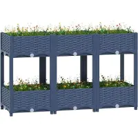 vidaXL Hochbeet Pflanzkasten mit Abflussloch Blumenbeet Kräuterbeet Pflanzbeet für Garten Balkon Terrasse Rattan-Optik wetterfest robust Blaugrau - 120 x 40 x 71 cm
