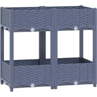 vidaXL Hochbeet Pflanzkasten mit Abflussloch Blumenbeet Kräuterbeet Pflanzbeet für Garten Balkon Terrasse Rattan-Optik wetterfest robust Blaugrau - 80 x 40 x 71 cm