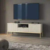 Ravio Modernes Geriffeltes TV-Board KIOTO RTV2D1SZ Kaschmir Gold Gestell Lowboard