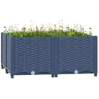 vidaXL Hochbeet Pflanzkasten mit Abflussloch Blumenbeet Kräuterbeet Pflanzbeet für Garten Balkon Terrasse Rattan-Optik wetterfest robust Blaugrau - 80 x 80 x 38 cm