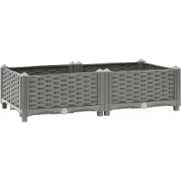 vidaXL Hochbeet Pflanzkasten mit Abflussloch Blumenbeet Kräuterbeet Pflanzbeet für Garten Balkon Terrasse Rattan-Optik wetterfest robust Hellgrau - 80 x 40 x 23 cm