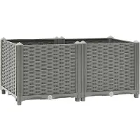 vidaXL Hochbeet Pflanzkasten mit Abflussloch Blumenbeet Kräuterbeet Pflanzbeet für Garten Balkon Terrasse Rattan-Optik wetterfest robust Hellgrau - 80 x 40 x 38 cm