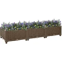 vidaXL Hochbeet Pflanzkasten mit Abflussloch Blumenbeet Kräuterbeet Pflanzbeet für Garten Balkon Terrasse Rattan-Optik wetterfest robust Braun - 120 x 40 x 23 cm