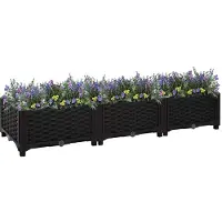 vidaXL Hochbeet Pflanzkasten mit Abflussloch Blumenbeet Kräuterbeet Pflanzbeet für Garten Balkon Terrasse Rattan-Optik wetterfest robust Schwarz - 120 x 40 x 23 cm