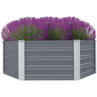 Generisch Hochbeet Metall Pflanzbeet für Gemüse Blumen und Kräuter Gartenbeet Pflanzkasten aus Stahl für Balkon Terrasse und Garten Bepflanzung Grau 6 Eck 129 x 129 x 46 cm B x B x H
