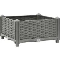 vidaXL Hochbeet Pflanzkasten mit Abflussloch Blumenbeet Kräuterbeet Pflanzbeet für Garten Balkon Terrasse Rattan-Optik wetterfest robust Hellgrau - 40 x 40 x 23 cm