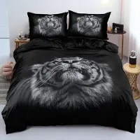 Sonstiges Bettwäsche-Set 4-teilig 3D Tiger Muster Schwarz Mikrofaser 2x 135x200cm + 2x 80x80cm