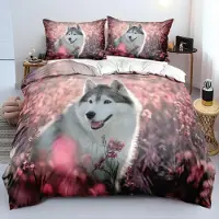 Sonstiges Bettwäsche Set 135x200cm + 80x80cm 2-teilig 3D Wolf Muster Mikrofaser Weiß mit Reißverschluss