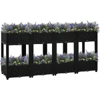 vidaXL Hochbeet Pflanzkasten mit Abflussloch Blumenbeet Kräuterbeet Pflanzbeet für Garten Balkon Terrasse Rattan-Optik wetterfest robust Schwarz - 160 x 40 x 71 cm