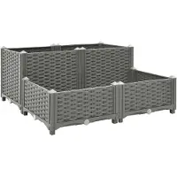 vidaXL Hochbeet Pflanzkasten mit Abflussloch Blumenbeet Kräuterbeet Pflanzbeet für Garten Balkon Terrasse Rattan-Optik wetterfest robust Hellgrau - 80 x 80 x 23-38 cm