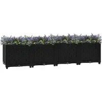 vidaXL Hochbeet Pflanzkasten mit Abflussloch Blumenbeet Kräuterbeet Pflanzbeet für Garten Balkon Terrasse Rattan-Optik wetterfest robust Schwarz - 160 x 40 x 38 cm