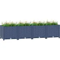 vidaXL Hochbeet Pflanzkasten mit Abflussloch Blumenbeet Kräuterbeet Pflanzbeet für Garten Balkon Terrasse Rattan-Optik wetterfest robust Blaugrau - 160 x 40 x 38 cm