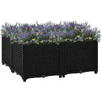 vidaXL Hochbeet Pflanzkasten mit Abflussloch Blumenbeet Kräuterbeet Pflanzbeet für Garten Balkon Terrasse Rattan-Optik wetterfest robust Schwarz - 80 x 80 x 38 cm