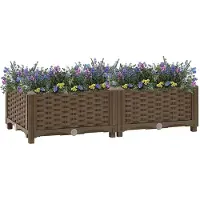 vidaXL Hochbeet Pflanzkasten mit Abflussloch Blumenbeet Kräuterbeet Pflanzbeet für Garten Balkon Terrasse Rattan-Optik wetterfest robust Braun - 80 x 40 x 23 cm