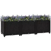 vidaXL Hochbeet Pflanzkasten mit Abflussloch Blumenbeet Kräuterbeet Pflanzbeet für Garten Balkon Terrasse Rattan-Optik wetterfest robust Schwarz - 120 x 40 x 38 cm
