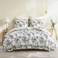 Sonstiges Bettwäsche-Set 155x220 cm Baumwolle Botanisch 2-teilig mit Kissenbezug 80x80 cm Weiß