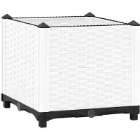 vidaXL Hochbeet Pflanzkasten mit Abflussloch Blumenbeet Kräuterbeet Pflanzbeet für Garten Balkon Terrasse Rattan-Optik wetterfest robust Weiß - 40 x 40 x 38 cm