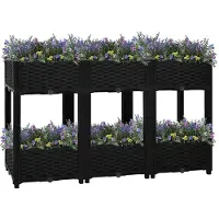 vidaXL Hochbeet Pflanzkasten mit Abflussloch Blumenbeet Kräuterbeet Pflanzbeet für Garten Balkon Terrasse Rattan-Optik wetterfest robust Schwarz - 120 x 40 x 71 cm