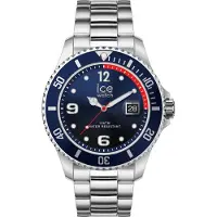 Ice Watch Quarzuhr "ICE steel", blau (silberfarben, blau, rot, blau), Armbanduhren, Herren, silberfarben, Quarzuhr, Armbanduhr, Herrenuhr, Edelstahlarmband, analog, Tag