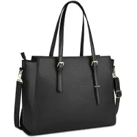 Merkloos Solidchoice – Große Ledertasche für Damen, leicht und professionell, 15,6 Zoll, Schwarz