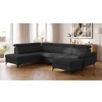 Cotta Wohnlandschaft "Hudson U-Form, B: 324 cm", schwarz, B:324cm H:100cm T:207cm, Sofas, Wohnlandschaft, mit Kopfteilverstellung, optional Schlaffunktion & Bettkasten